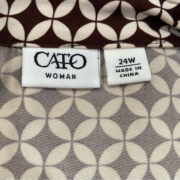 Cato Tan Brown Faux Wrap Midi Dress Plus Size 24W with Collar Surplice Front - Picture 4 of 9